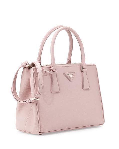 prada saffiano lux double-zip tote bag light pink mughetto